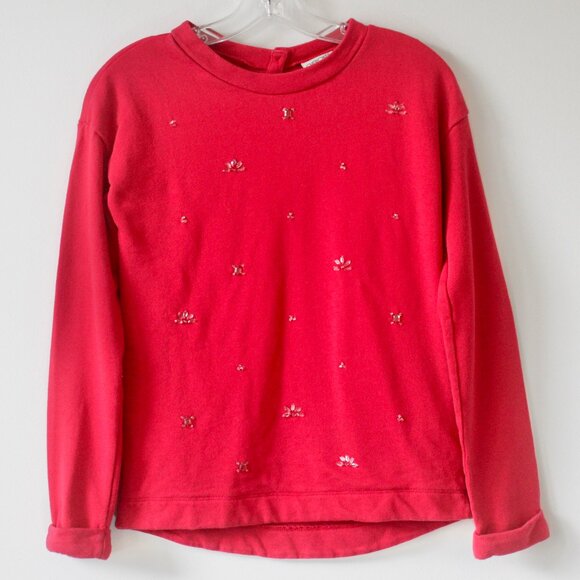 Cherokee Red Beaded Crystal Embellished Long-Sleeve Party Top Extra Large 14-16 - Picture 1 of 7
